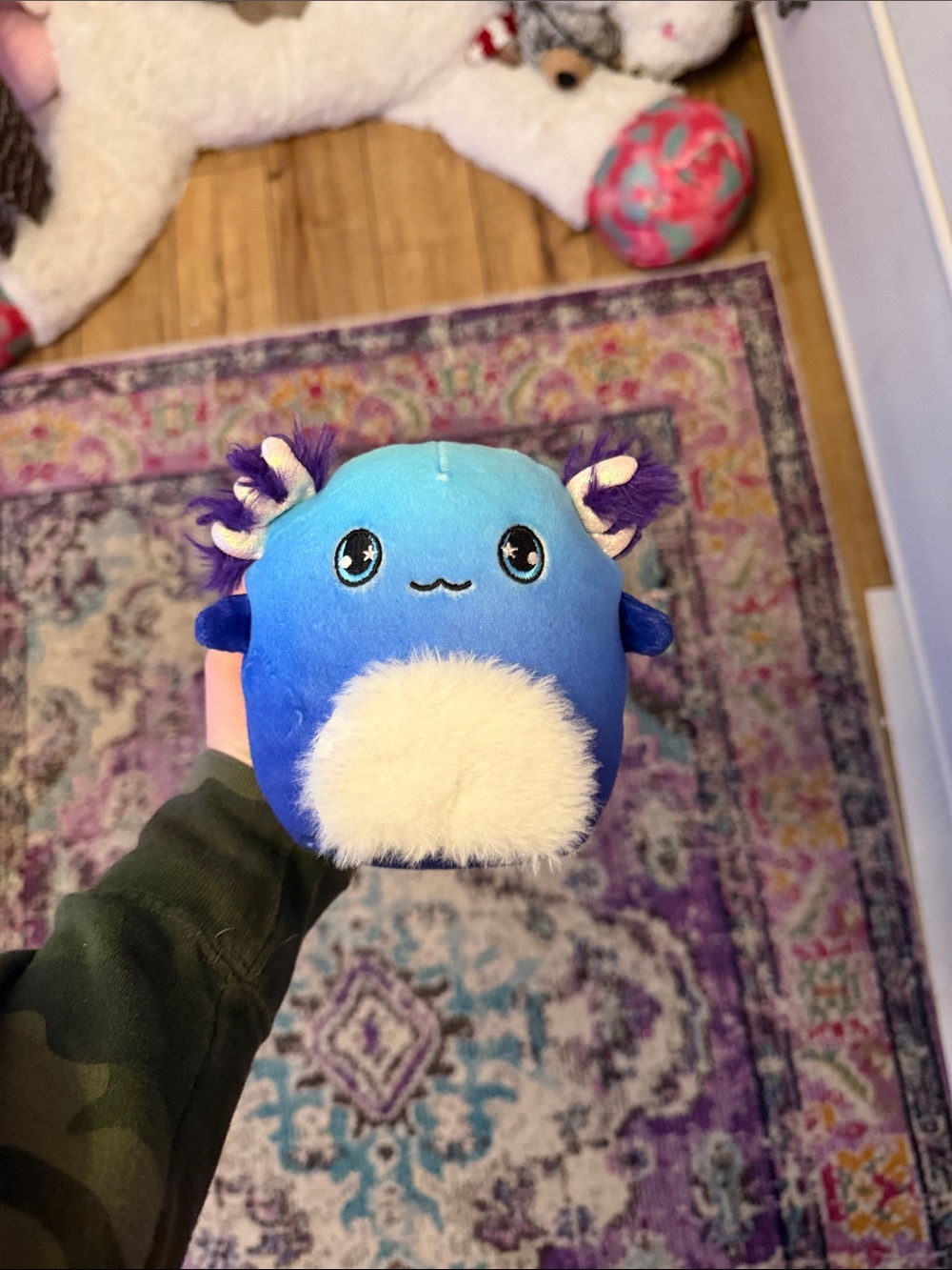 Blue Plush Axolotl Squishy Toy with Cream Belly